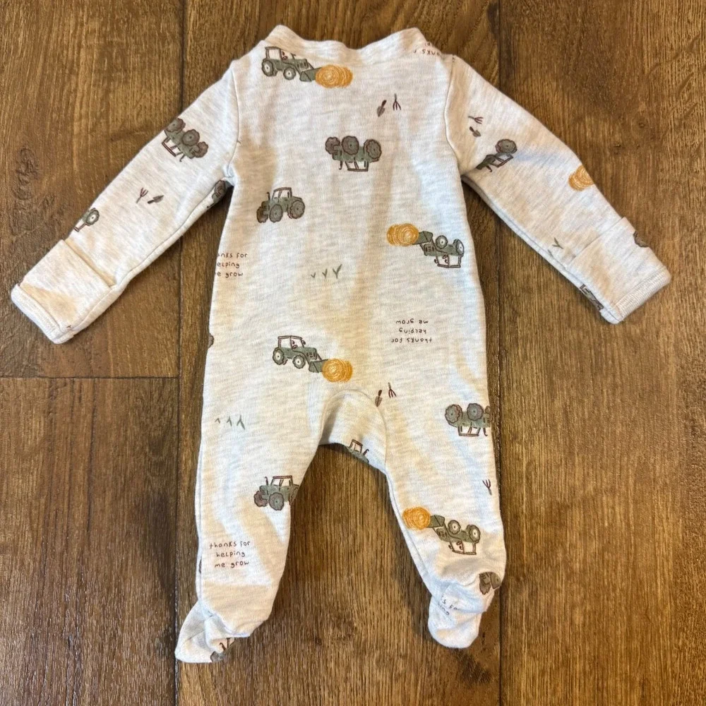 Carters Preemie Baby Boy Sleeper Tractor Outfit Zipper Thanks Helping Me Grow